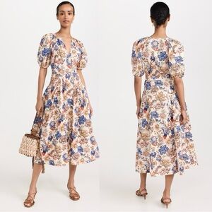 Ulla Johnson Carina Floral Puff Sleeve Midi Dress in Magnolia